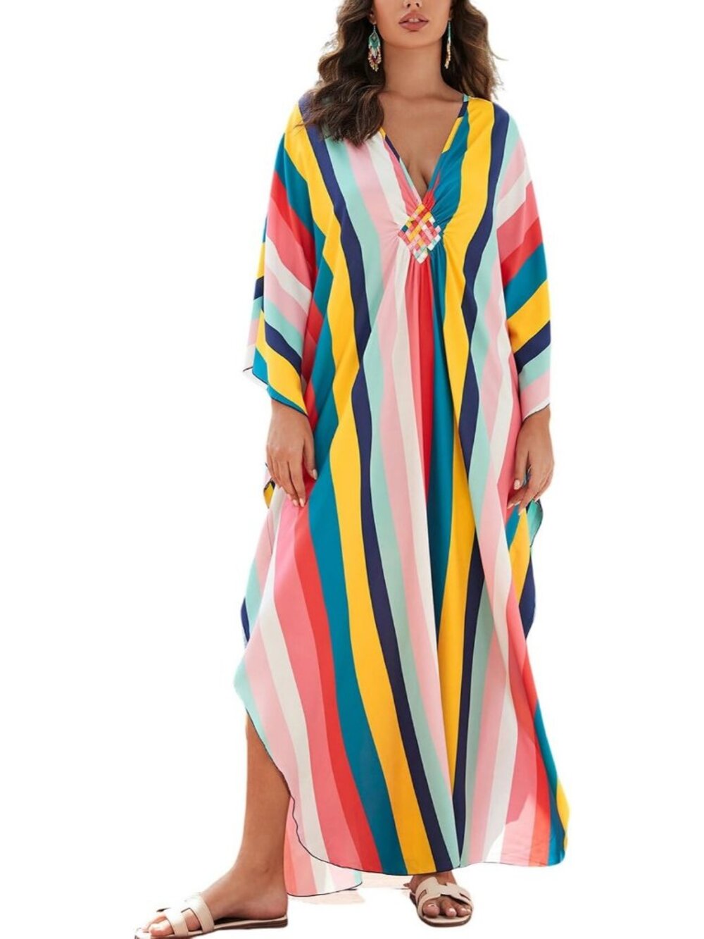 Women's Plus Size Kaftan Maxi Dress Batwing Sleeve Beach Cover Up-8759-color1